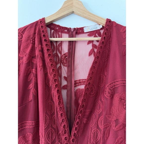 Eleter Dress Womens L Burgundy Lace Maxi Romantic Boho Fairy Whimsy Goth Witchy - Picture 7 of 16